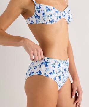 Italian High Rise Bikini Bottom in Electric Blue Floral,